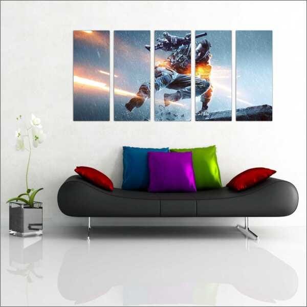 Quadro Decorativo Battlefield Games Jogos Quartos Salas Interiores Mosaico 5 Peças Com Moldura - 1