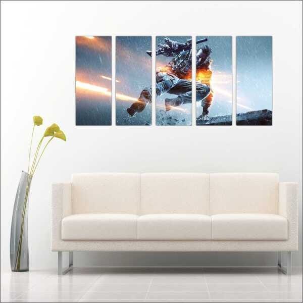 Quadro Decorativo Battlefield Games Jogos Quartos Salas Interiores Mosaico 5 Peças Com Moldura - 4