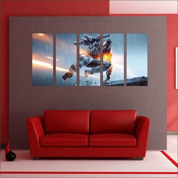 Quadro Decorativo Battlefield Games Jogos Quartos Salas Interiores Mosaico 5 Peças Com Moldura - 2