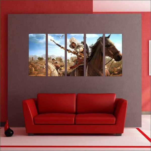 Quadro Decorativo Assassins Creed Games Jogos Quartos Salas Interiores Mosaico 5 Peças Com Moldura - 3