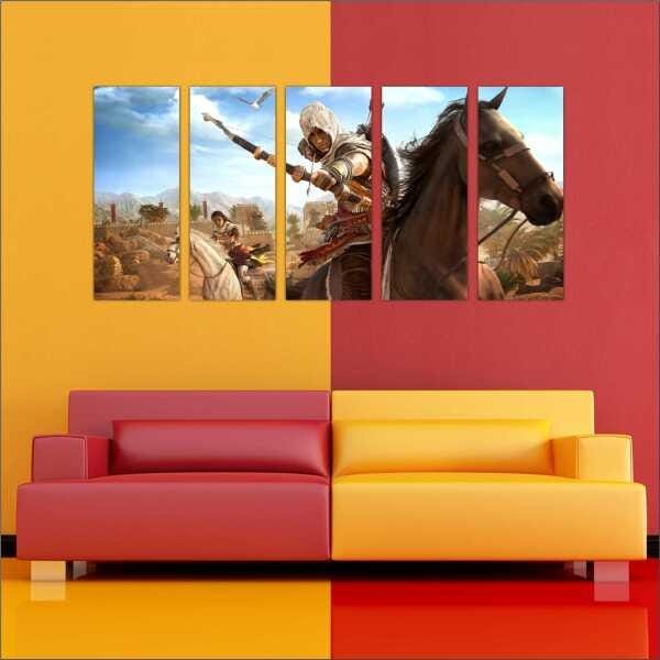 Quadro Decorativo Assassins Creed Games Jogos Quartos Salas Interiores Mosaico 5 Peças Com Moldura - 5
