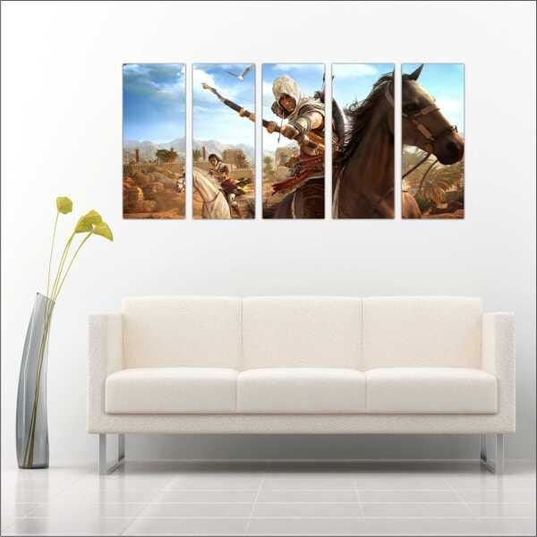 Quadro Decorativo Assassins Creed Games Jogos Quartos Salas Interiores Mosaico 5 Peças Com Moldura - 2