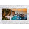 Quadro Decorativo Natureza Paisagem Praia Mar Pedras Sol Interiores Mosaico 5 Peças Com Moldura - 3