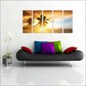 Quadro Decorativo Natureza Paisagem Praia Mar Coqueiros Sol Interiores Mosaico 5 Peças Com Moldura - 1