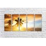 Quadro Decorativo Natureza Paisagem Praia Mar Coqueiros Sol Interiores Mosaico 5 Peças Com Moldura - 5