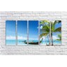 Quadro Decorativo Natureza Paisagem Praia Mar Barco Sol Interiores Mosaico 5 Peças Com Moldura - 5