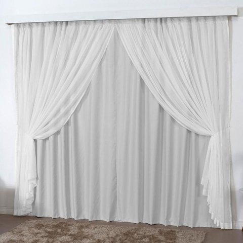 Cortina 3 Mts Sala Quarto Escritório Blackout Voal Trilho Suisso - Cinza Claro