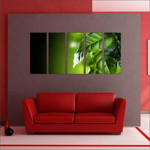 Quadro Decorativo Natureza Paisagem Árvores Folhas Salas Interiores Mosaico 5 Peças Com Moldura - 5
