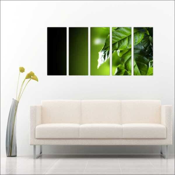 Quadro Decorativo Natureza Paisagem Árvores Folhas Salas Interiores Mosaico 5 Peças Com Moldura - 4