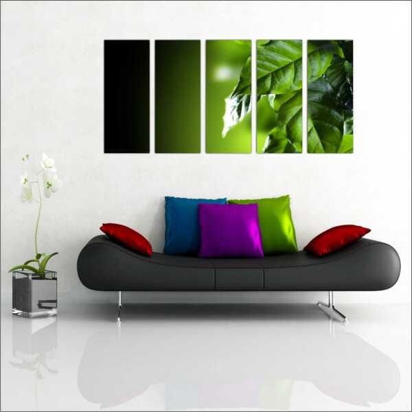 Quadro Decorativo Natureza Paisagem Árvores Folhas Salas Interiores Mosaico 5 Peças Com Moldura - 1