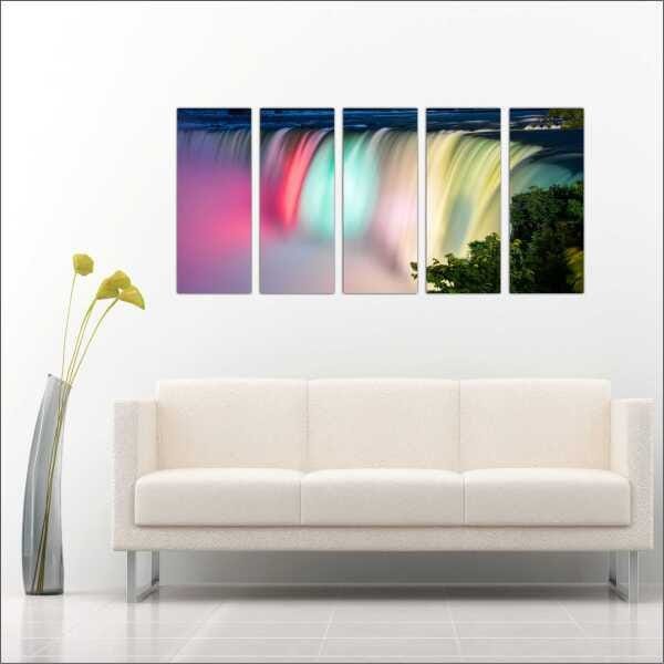 Quadro Decorativo Natureza Paisagem Cachoeira Rio Interiores Mosaico 5 Peças Com Moldura - 3