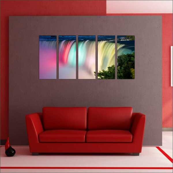 Quadro Decorativo Natureza Paisagem Cachoeira Rio Interiores Mosaico 5 Peças Com Moldura - 2