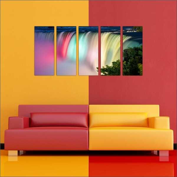 Quadro Decorativo Natureza Paisagem Cachoeira Rio Interiores Mosaico 5 Peças Com Moldura - 4