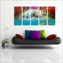 Ver imagem 1 de Quadro Decorativo Natureza Paisagem Cachoeira Rio Interiores Mosaico 5 Peças Com Moldura