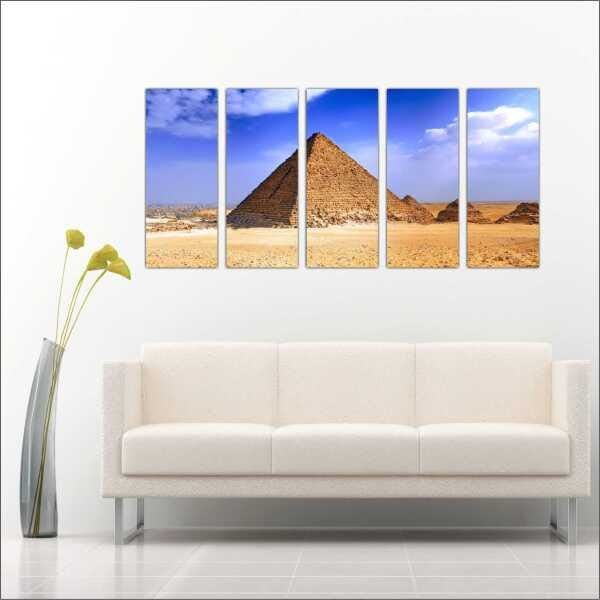 Quadro Decorativo Cidade Pirâmides Egito Salas Interiores Mosaico 5 Peças Com Moldura - 4