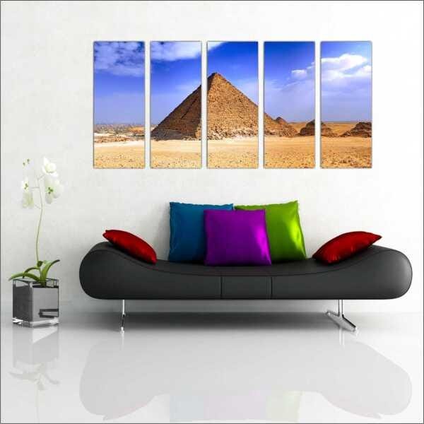 Quadro Decorativo Cidade Pirâmides Egito Salas Interiores Mosaico 5 Peças Com Moldura - 1