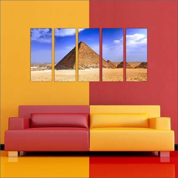 Quadro Decorativo Cidade Pirâmides Egito Salas Interiores Mosaico 5 Peças Com Moldura - 3