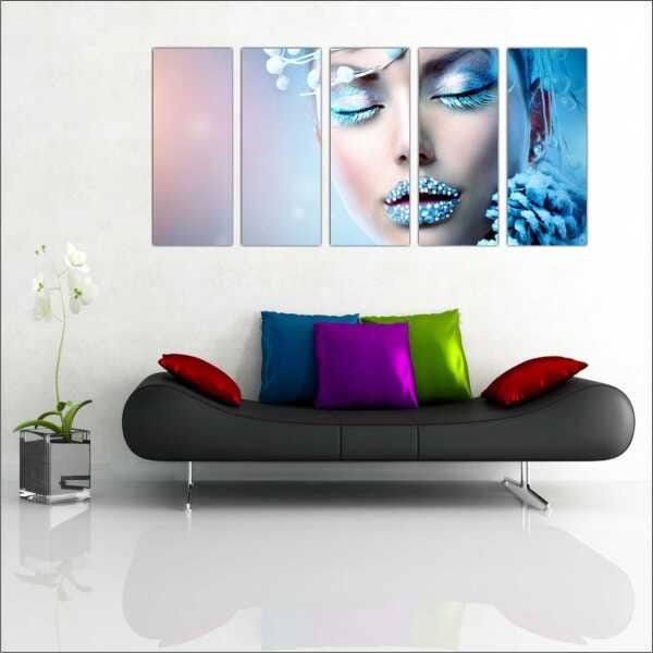 Quadro Decorativo Salão Beleza Maquiagem Loiros Ruivos Salas Mosaico 5 Peças Com Moldura - 1