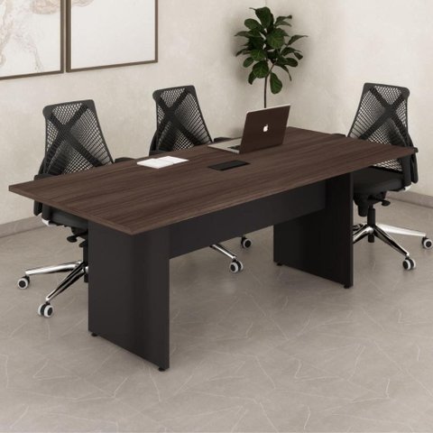 Mesa Reunião Retangular 200 cm X 90 cm Pés Painel para 8 Pessoas com 1 Caixa de Tomadas F5 Office