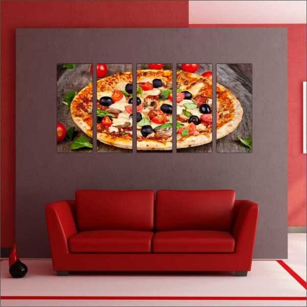 Quadro Decorativo Pizzarias Pizza Restaurantes Gourmet Interiores Mosaico 5 Peças Com Moldura - 4