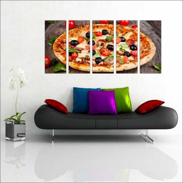 Quadro Decorativo Pizzarias Pizza Restaurantes Gourmet Interiores Mosaico 5 Peças Com Moldura - 1