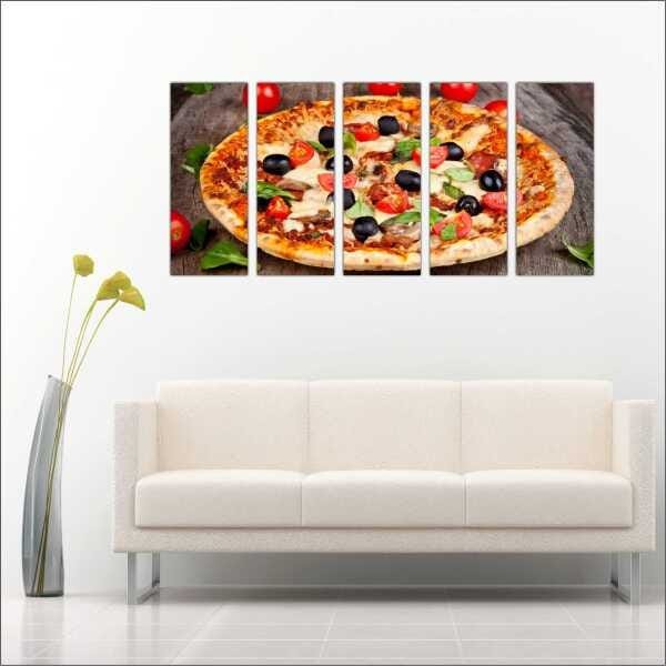 Quadro Decorativo Pizzarias Pizza Restaurantes Gourmet Interiores Mosaico 5 Peças Com Moldura - 3
