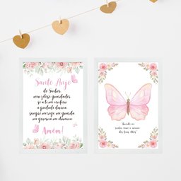 Kit 2 Quadros Infantis Menina Borboleta Rosa - Cristão 24x18cm:moldura Branca - 1