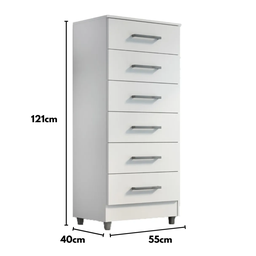 Cômoda Armário Gabinete Gaveteiro Quarto 6 Gavetas:branca - 3