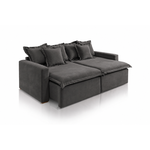 Sofá Retrátil Cortina com Espuma Soft D28 e Molas Bonnel Flex:Veludo Grafite/2,50