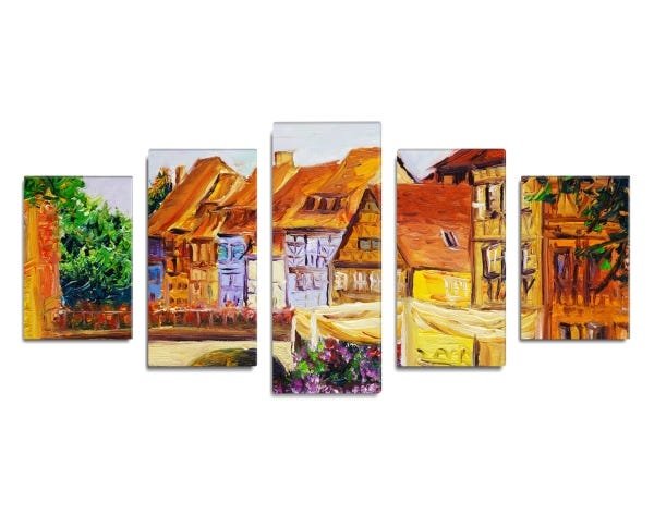 Conjunto de 5 quadros decorativos Slim Ville 135x60cm - 1