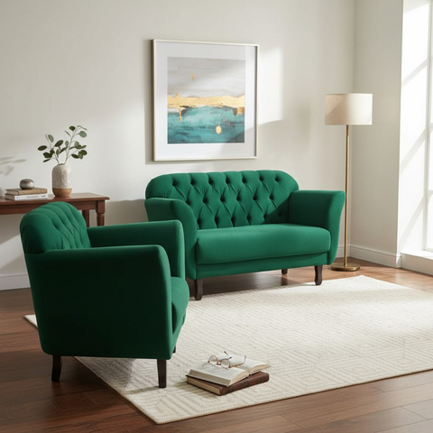 Kit Namoradeira + 1 Poltrona Decorativa Dália Bouclé Verde