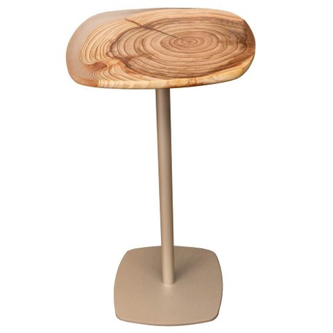 Mesa de Apoio Safira Baixa Tampo Resinwood Natural com Base Aco Champagne 55 - 72635