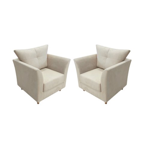 Kit 2 Poltronas Decorativa Isis Suede Bege Pés Madeira Mz Decor
