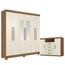 Ver imagem 1 de Guarda Roupa Casal com Cômoda Toledo 6 Portas de Bater 2 Gavetas MDP Jatobá Areia Acetinado Santos