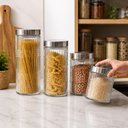 Ver imagem 4 de Kit 4 Porta Mantimentos Organizador Cozinha Armario Vidro Hermetico Tampa Inox Grande 4 Potes Condim