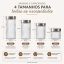 Ver imagem 7 de Kit 4 Porta Mantimentos Organizador Cozinha Armario Vidro Hermetico Tampa Inox Grande 4 Potes Condim