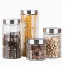 Ver imagem 1 de Kit 4 Porta Mantimentos Organizador Cozinha Armario Vidro Hermetico Tampa Inox Grande 4 Potes Condim