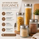 Ver imagem 3 de Kit 4 Porta Mantimentos Organizador Cozinha Armario Vidro Hermetico Tampa Inox Grande 4 Potes Condim