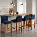 Ver imagem 2 de Kit 4 Banquetas Alta Cozinha Gourmet Suede Encosto Fixo Azul Black House Decor