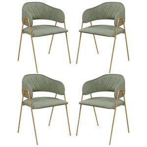 Conjunto 4 Cadeiras Veneza Bouclé Verde Oliva Metal Dourado