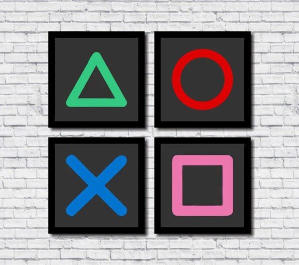 Kit 4 Quadros Decorativos Gamer Geek Teclas Playstation - 1