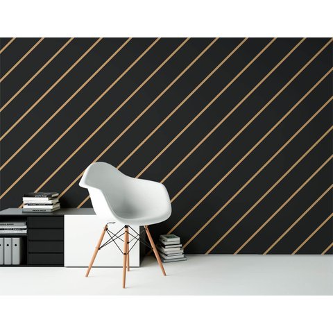 Papel de Parede Linhas Preto e Dourado 5 Arte Destaque 3,50 Metros