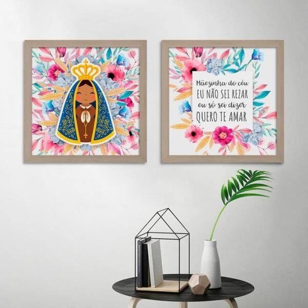 Kit Infantil 2 Quadros Mãezinha do Céu-30x30-Branca - 2