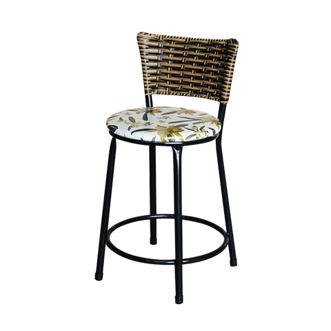 Banqueta Baixa Para Cozinha Ratan Cappuccino Preta Estofado Floral  Floral 