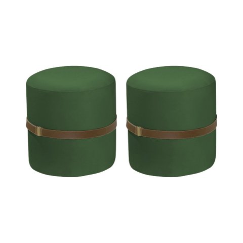 Kit 2 Puff Decorativo Old com Cinto Estofado em Veludo Verde