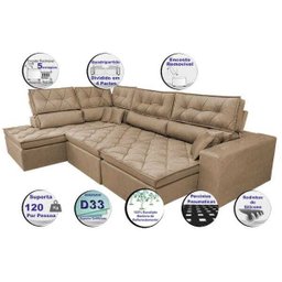 Sofá de Canto Retrátil e Reclinável com Molas Cama Inbox Platinum Esquerdo 3.00x2.36 Suede Castor - 4 Sofá de Canto Retrátil e Reclinável com Molas Cama Inbox Platinum Esquerdo 3.00x2.36 Suede Castor - 4