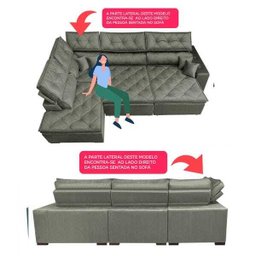 Sofá de Canto Retrátil e Reclinável com Molas Cama Inbox Platinum Esquerdo 3.00x2.36 Suede Cinza - 3