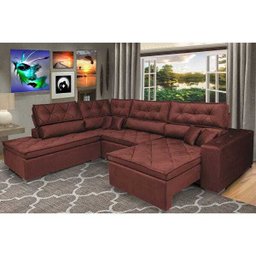 Sofá de Canto Retrátil e Reclinável com Molas Cama Inbox Platinum Esquerdo 3.00x2.36 Suede Vinho - 1 Sofá de Canto Retrátil e Reclinável com Molas Cama Inbox Platinum Esquerdo 3.00x2.36 Suede Vinho - 1