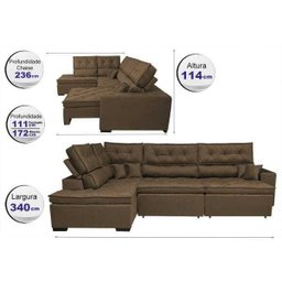 Sofá de Canto Retrátil e Reclinável com Molas Cama Inbox Platinum Esquerdo 3.40x2.36 Suede Café - 2