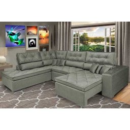 Sofá de Canto Retrátil e Reclinável com Molas Cama Inbox Platinum Esquerdo 3.40x2.36 Suede Cinza - 1